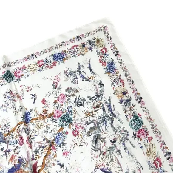 2/$30 NEW Cream Bird Floral Flower Printed Silky Fashion Scarf - Picture 8 of 14